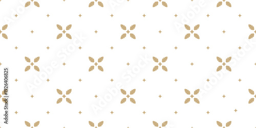 Seamless gold leaf floral pattern background with abstract botanical motifs and star accents, elegant luxury wallpaper design, repeating decorative vector texture
