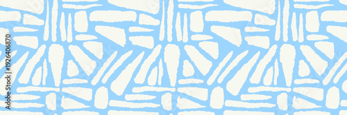 Seamless abstract vector pattern featuring hand drawn organic shapes in light blue on a soft cream background. Playful irregular forms create a modern, fresh texture for textiles, wallpaper