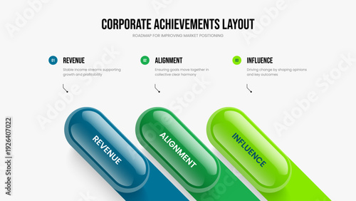 Marketing Performance Frame Template Vector Illustration. Business Plan 3 Element Diagram Slideshow Design. Advertising Review Three Step Infographic Presentation Layout.