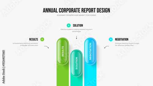 Advertising Introduction Three Step Infographic Presentation Design. Consulting Launch Slideshow Layout Vector Illustration. Project Solution 3 Option Diagram Slide Template.