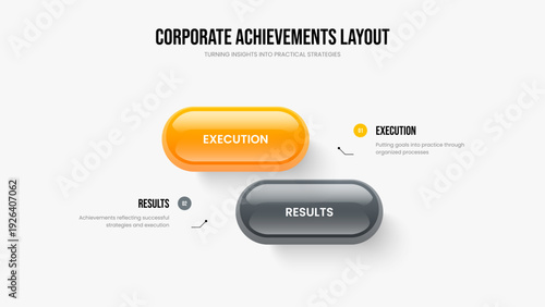 Sales Launch Two Option Diagram Presentation Design. Corporate Briefing 2 Element Infographic Frame Template. Modern Insight Slide Layout Vector Illustration.