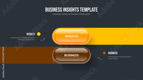 Marketing Growth 2 Option Infographic Slide Template. Financial Profile Two Element Diagram Presentation Design. Advertising Launch Slideshow Layout Vector Illustration.