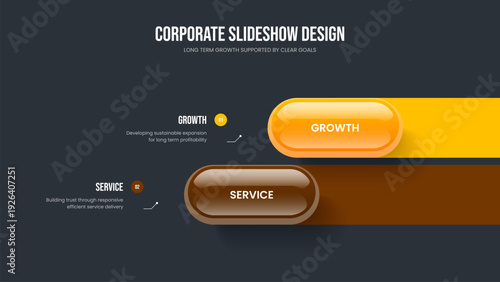 Company Growth Two Option Infographic Slide Design. Financial Profile 2 Element Diagram Presentation Template. Market Portfolio Frame Layout Vector Illustration.