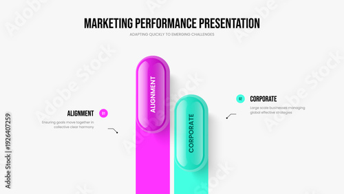 Investor Innovation Slideshow Layout Vector Illustration. Visual Review 2 Step Infographic Presentation Template. Sales Growth Two Option Diagram Frame Design.