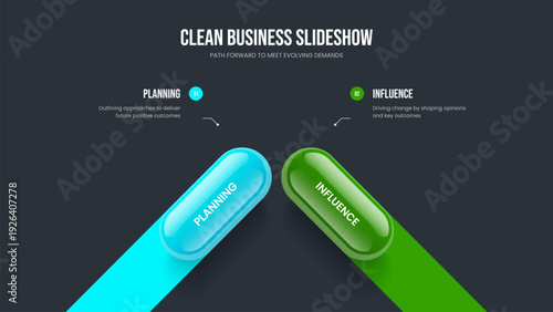 Project Introduction Slideshow Layout Vector Illustration. Consulting Development Two Element Diagram Frame Design. Business Innovation 2 Step Infographic Slide Template.
