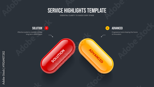 Business Forecast Slide Layout Vector Illustration. Enterprise Proposal 2 Option Diagram Presentation Design. Product Innovation Two Step Infographic Slideshow Template.