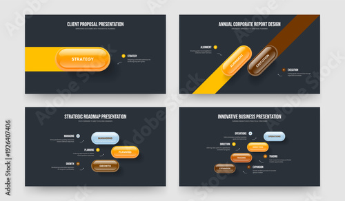 Professional Plan 1 2 3 4 Option Diagram Frame Design Set. Creative Forecast One Two Three Four Element Infographic Slide Layout Vector Illustration Bundle.