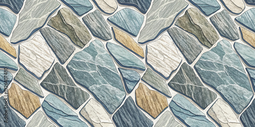 Abstract geometric pattern of irregular stone tiles with varied textures and colors Vector