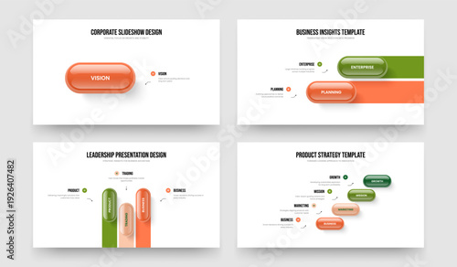 Product Analysis 1 2 3 4 Step Infographic Slide Template Set. Financial Innovation One Two Three Four Option Diagram Frame Layout Vector Illustration Bundle.