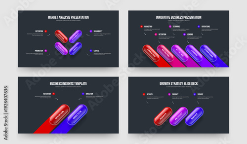 Business Insight 4 5 2 3 Step Infographic Frame Template Set. Professional Strategy Four Five Two Three Option Diagram Presentation Design Vector Illustration Collection.