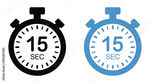 15 Seconds Timer Stopwatch Icon, countdown clock symbol with precise time measurement display