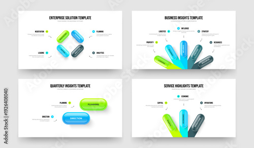 Enterprise Report 4 5 2 3 Element Infographic Frame Design Collection. Financial Proposal Four Five Two Three Step Diagram Presentation Template Vector Illustration Set.