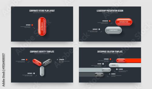 Digital Review One Two Three Four Step Diagram Presentation Design Vector Illustration Set. Product Insight 1 2 3 4 Element Infographic Slide Layout Collection.