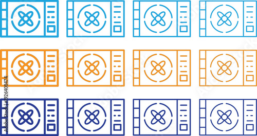 AC unit icons set, air conditioner and cooling system symbols, professional vector illustration. clean appliance interface shapes, minimalist electronic design elements.
