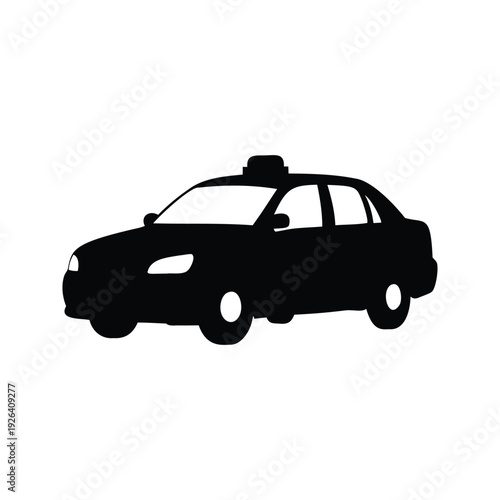 taxi silhouette vector illustration, Classic black and white taxi cab with roof light silhouette vector illustration for travel and transportation design