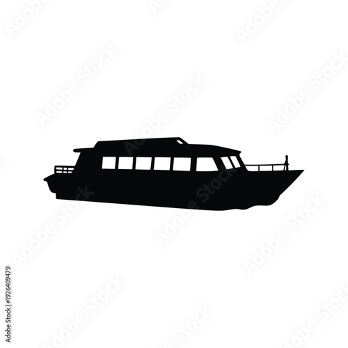 Canvas Print tour boat cruising river silhouette vector illustration, Modern passenger ferry