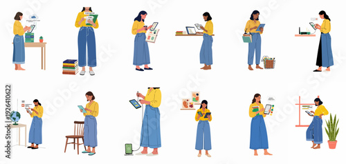 Women engaging with digital technology for education and work, illustrating modern learning methods, remote work, and connectivity.