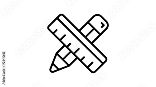 Handy outline style animated icon of pencil scale ruler