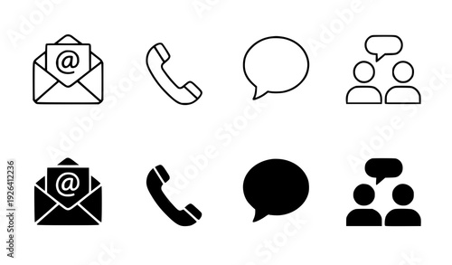 A set of modern communication icons in flat design style