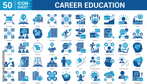 Career Education color style Icon Set Collection Concept With Icon Of career option, educational, academic, networking, partnership, and more. Illustration eps 10