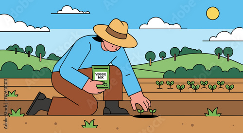 Farmer Planting Seeds in the Field.