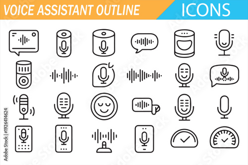 Voice Assistant and Audio Technology Outline Icon Set Vector Collection