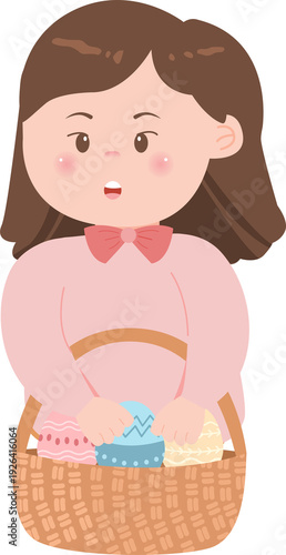 Girl Holding Easter Basket and Looking Sideways, Easter Egg Hunt PNG Clipart