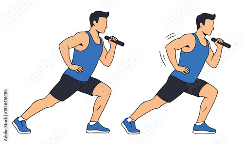Dumbbell Lunge and Torso Twist Exercise Man Illustration