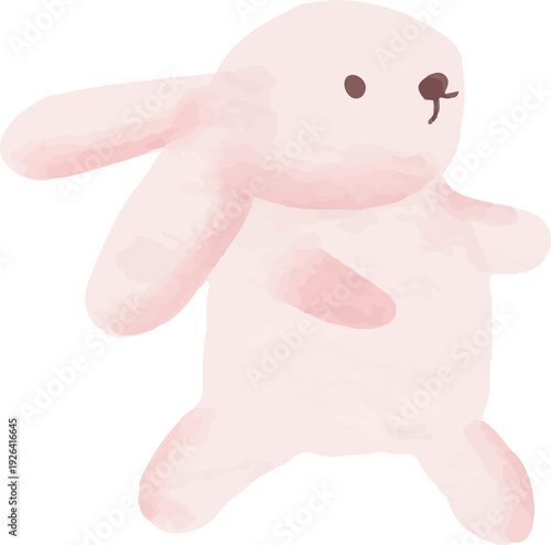 Pink Bunny Side View Watercolor Illustration Isolated