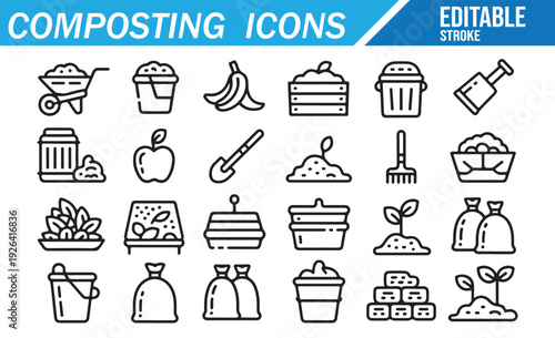 Vector Composting Icons - Organic Waste & Soil Symbols