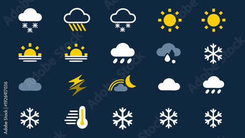 A collection of colorful weather icons depicting various atmospheric conditions