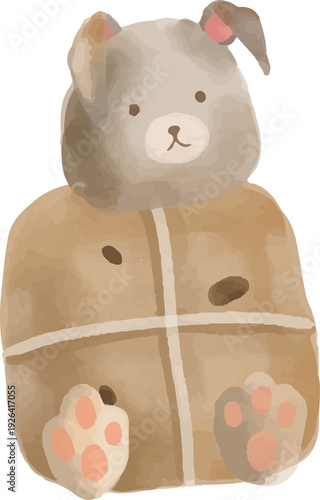 Cross Bread with Bunny Head Watercolor Illustration