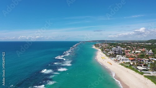 Wonderful panoramic view of the turquoise waters of Barra de Sao Miguel beach in February 2026 near Maceio, Alagoas State, Brazil 