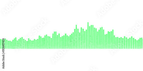 Abstract green music background featuring a sound wave vector illustration with business growth charts and city technology icons for a finance market success banner