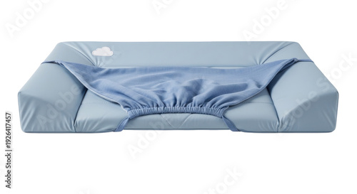 Baby Nursery Changing Pad with Cloud Emblem and Blue Fitted Sheet - Photo-realistic Studio Shot