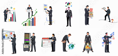 Diverse Business Professionals Engaging in Financial Planning, Data Analysis, Strategy Development, and Technology Management for Corporate Growth and Success