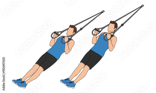Man Performing TRX Inverted Row Exercise Illustration