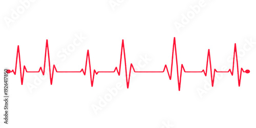 A red heart beat cardiogram pulse line waves across a medical EKG monitor graph representing healthcare technology and cardiology health in a modern hospital science illustration