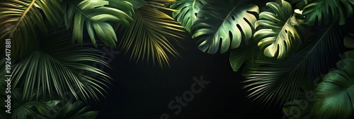 Lush Tropical Foliage Background Featuring Exotic Green Leaves in a Vibrant Jungle Setting Design
