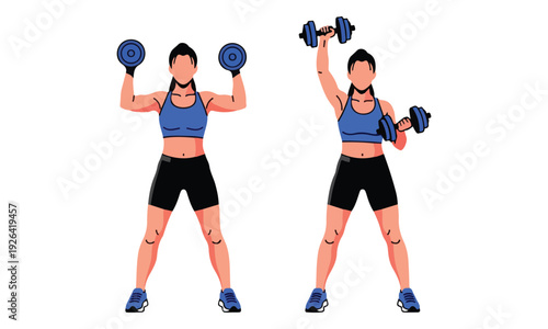 Dumbbell Shoulder Press Exercise for Women, Fitness Workout Steps