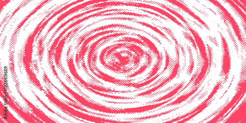 A hypnotic red and white spiral pattern creates a circular swirl design with a twirl texture, forming a vibrant pink and red vortex backdrop for an artistic round wallpaper illustration