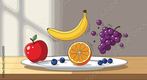 Fresh Fruits on White Plate.