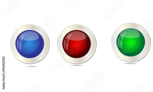 Free Download Set of glossy round buttons in blue, red and green with metallic borders.ai - GFXLoad