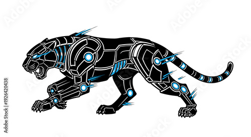 Futuristic Cyborg Panther with Mechanical Body Parts.