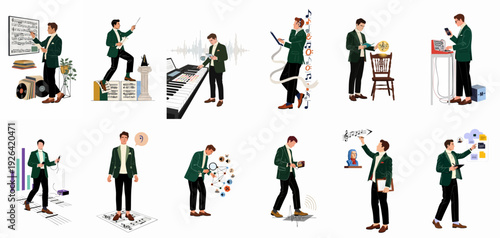 Modern Music Professional Engaged in Diverse Sound and Composition Activities, Utilizing Technology for Production, Learning, and Digital Workflow Management.