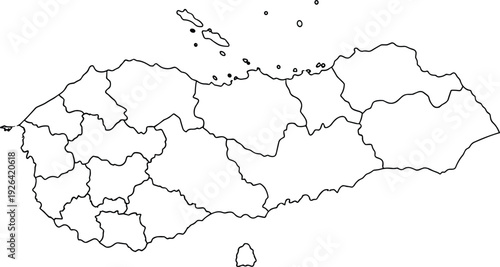 Blank Map of East Timor with Municipality Borders Outline Vector Illustration Isolated on White Background for Southeast Asia Geography Education and Design