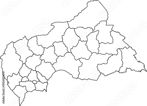 Blank Map of Central African Republic with Prefecture Borders Outline Vector Illustration Isolated on White Background for Africa Geography Education and Design