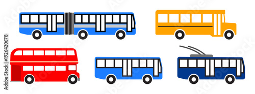 simple passenger bus icon symbol side view color silhouette set vector illustration on transparent background