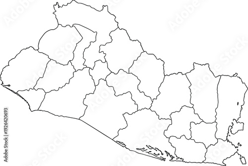 Blank Map of El Salvador with Department Borders Outline Vector Illustration Isolated on White Background for Central America Geography and Education