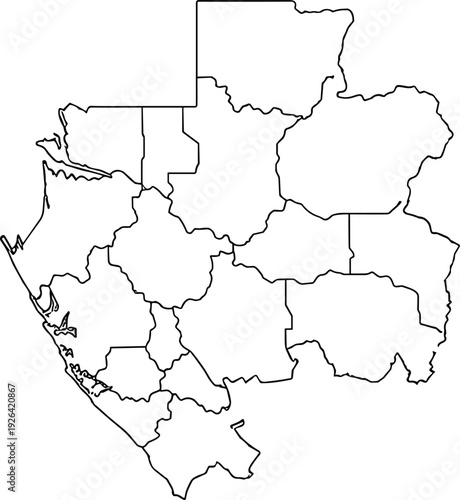 Blank Map of Gabon with Province Borders Outline Vector Illustration Isolated on White Background for Central Africa Geography Education and Design